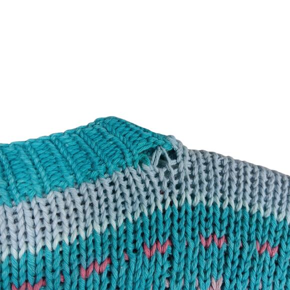 Vintage Andina Pullover Sweater Size Large Green Aqua 100% Cotton Dry Clean Only - Picture 7 of 8